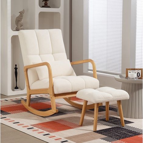 Sillón balancín con otomana y respaldo alto blanco OKMYHOME (1/4)