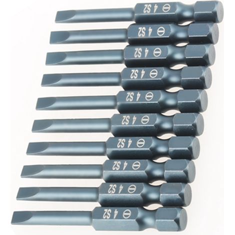 10 pièces embouts de tournevis à fente 1/4 pouce, tige hexagonale 50mm, acier allié S2, jeu H6.3x50xSL4mm (1/5)