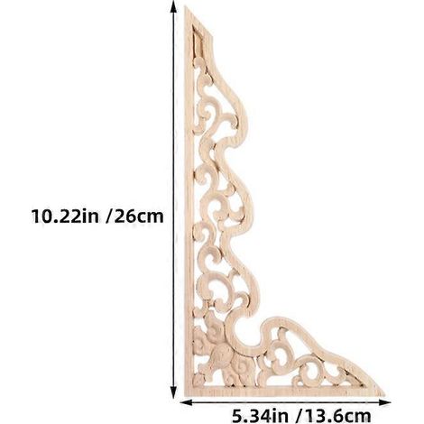 Lot de 4 appliques en bois non peintes, style vintage, sculptées à la main, à poser soi-même sur des meubles, des murs, des armoires et des lits. (1/4)