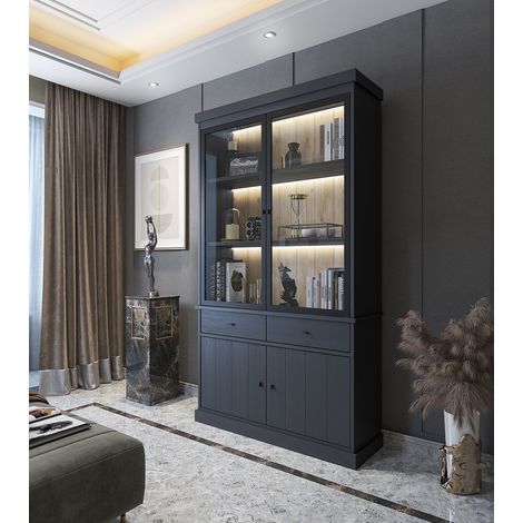 Vaisselier/argentier moderne 124 cm chêne noir Valeria (1/4)