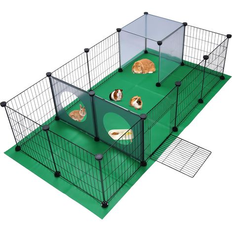 Parc pour animaux de compagnie, cage d'exercice pour petits animaux, clôture d'exercice avec tapis, panneau en maille de fer, design intéressant, idéal pour chiot, lapin, chaton (1/5)