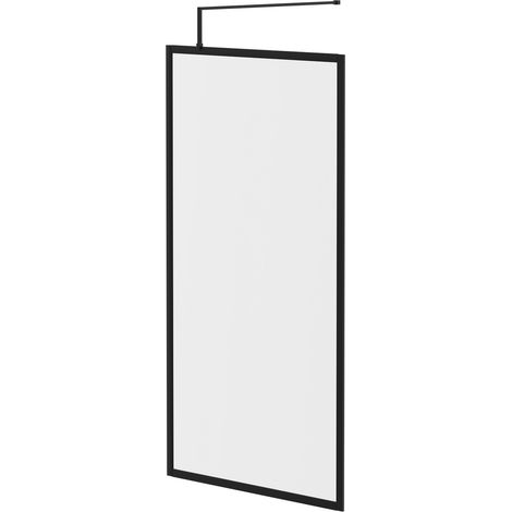 Colore 8mm Clear Glass Matt Black 1850mm x 1000mm Fully Framed Walk In Shower Screen including Wall Channel and Support Bar (1/5)