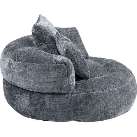 Fauteuil pouf chenille confortable avec dossier haut et 3 coussins, intérieur et extérieur, fauteuil lounge pour adultes et enfants, gris (1/5)
