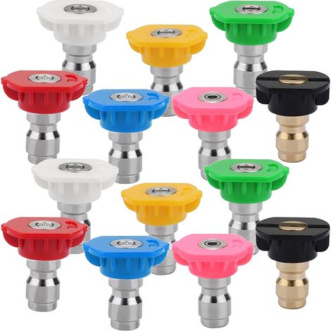 Lot de 14 Embouts de Buse de Pulvérisation pour Laveuse à Pression, 1/4 Buses à Connexion Rapide Sont Principalement Utilisées pour le Nettoyage de Voiture et le Jardinage (1/5)
