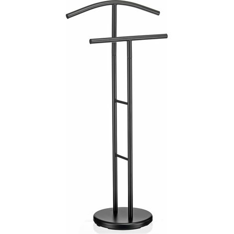 Idimex – Valet de chambre en métal laqué noir – Hauteur 105 cm – Socle diamètre 29 cm – Cintre et support pantalon inclus
