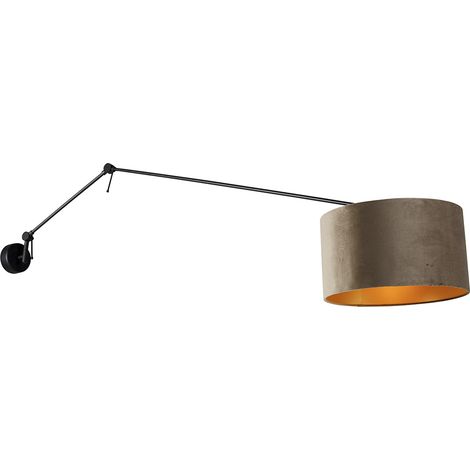 Wandleuchte schwarz mit Veloursschirm Taupe 35 cm verstellbar - Blitz