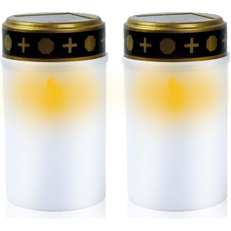 2 Pièces Eclairage LED la Lampe de Cimetière,Bougie de Tombe pour Lampes,Blanc Bougie de CimetièRe,Bougies funéraires à LED,CimetièRe LumièRes Solaires,pour cimetière avec éclairage LED (1/5)