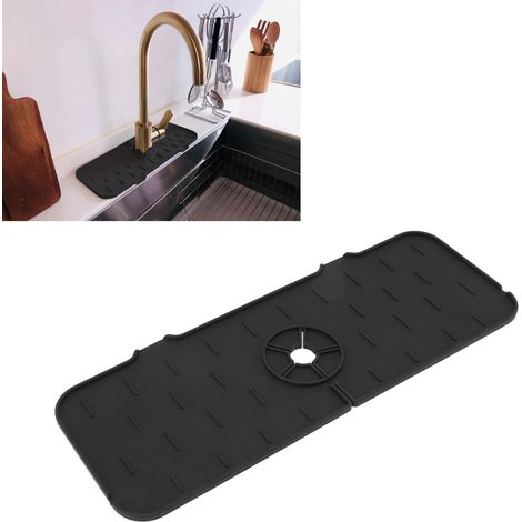 Tapis d'égouttage en silicone pour robinet, tapis anti-éclaboussures pour robinet, tapis d'égouttage de cuisine, première génération, noir. (1/5)
