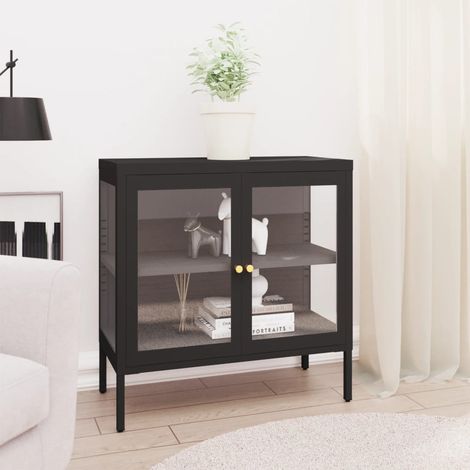 Buffet,Buffet Commode de salon/séjour Noir 70x35x70 cm Acier et verre -TZ48510 (1/5)