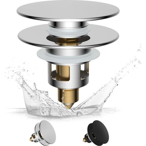 Bathroom Sink Drain Filter Plug, Universal Bathtub Plug with Brass Core, Push-In Fitting, 25-46mm Sink Plug, Replacement Bathtub Plug for Bathroom - Chrome (1/5)