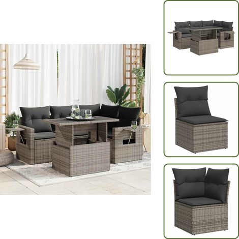 Muebles de exterior - vidaXL Juego de sofás jardín con cojines 5 pzas ratán sintético gris - Mesa de jardín