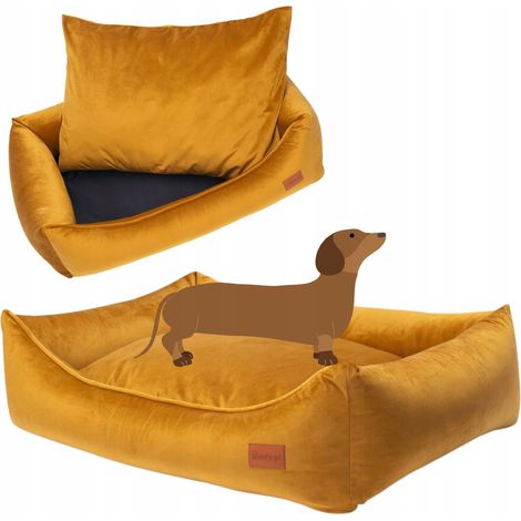 Divano in morbido velluto per cuccioli o cani, 70x55x18 cm, Ucraina, colore miele. (1/5)