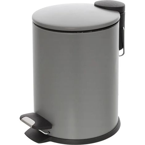 Pattumiera bagno in acciaio grigio con pedale e coperchio slim 3 lt (1/5)