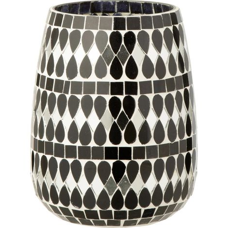 Photophore Mosaïque en Verre "Chevel" 16cm Noir