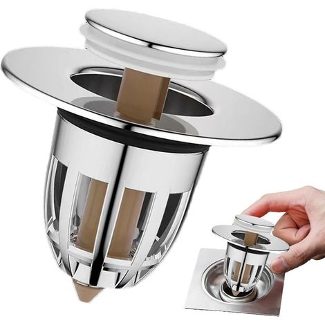 TRADE SHOP - Tappo Di Scarico Per Lavandino Bagno Filtro In Acciaio A Pressione Copri Scarico -