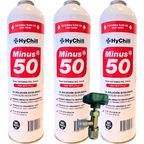 Pack 3 HYCHILL Minus 50 375g  Refrigerante Orgánico  Sustituto R22 R404 R407C R502  Alta Eficiencia para Frío Industrial