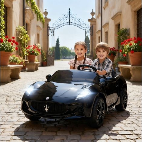 Elektrisches Kinderauto 2-Sitzer 12V mit Fernbedienung, LED, Musik, schwarz HAVRYA (1/4)