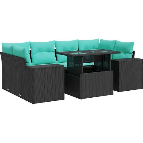 Set sofás jardín y cojines 7 pzas ratán sintético acacia negro vidaXL (1/5)