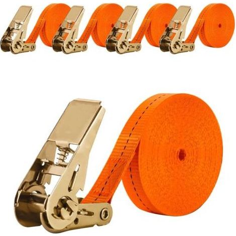 4 Pièces Sangles Darrimage à cliquet 8M de Jeu Sangle a Cliquet Sangle Darrimage avec Tendeur Longueur,Largueur 25 mm Sangles de Serrage,Convient aux Motos,Voitures,Remorques (1/5)