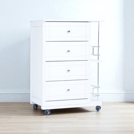 Carrello da cucina GIADA con 4 cassetti e portabottiglie Bianco (1/4)