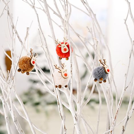 4er-Set Weihnachtsschmuck aus Filz: Rehkitz-Anhänger, Elch-Charm, personalisierte Weihnachtsbaum-Hängedekoration, Party- und Weihnachtsdeko (1/5)