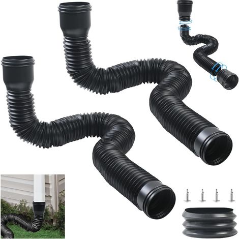 Rallonge flexible de gouttière - Pour tuyau de descente de gouttière - De 47 à 150 cm - Avec 2 adaptateurs (noir) (1/5)