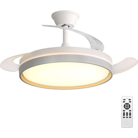Ventilador de techo con luz y mando a distancia Motor de CC de 30 W, silencioso, 6 velocidades, LED de 60 W, regulable en 3 colores, para dormitorio/sala de estar, blanco (1/5)