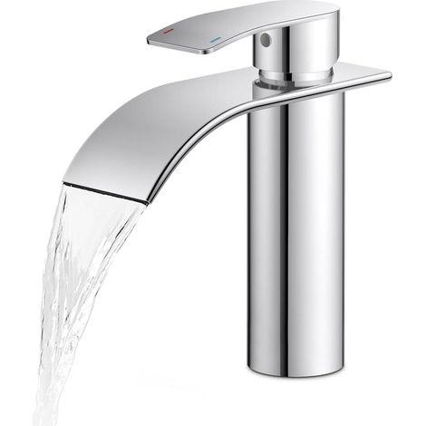 Moderne Wasserfall Einloch-Badarmatur 110mm Auslaufhöhe Chrom (1/5)