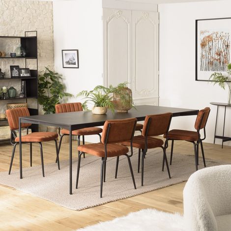 DALY - Table à manger rect. 220x100cm bois piètement métal noire (1/5)
