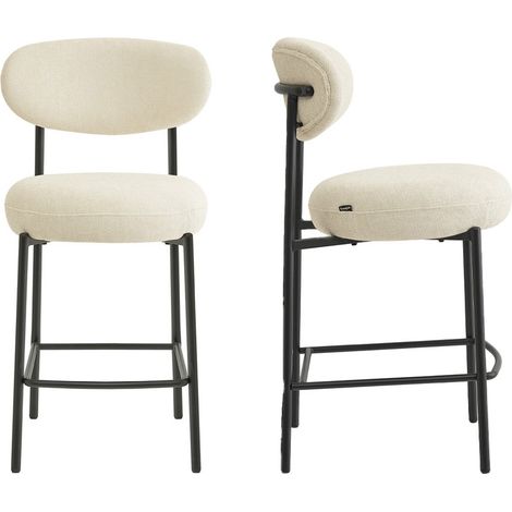 Lot de 2 tabourets de bar en tissu chenille beige - Orla