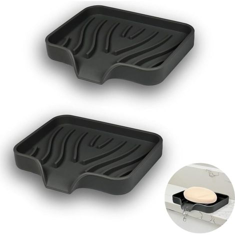 Portasapone in silicone KZQ per bagno con scarico, portasapone antiscivolo per doccia e cucina (nero) (1/4)