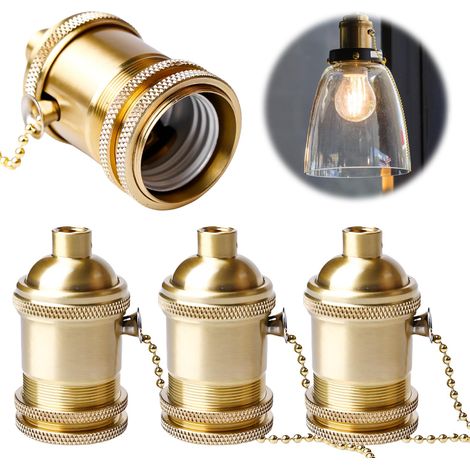 4 Pièces Douille de Lampe E27, Douille de Lumière Vintage en Aluminium avec Chaîne de Traction, Douille d'Ampoule pour Suspension, Plafonnier, Adaptateur pour Ampoules E27 Standard (1/5)