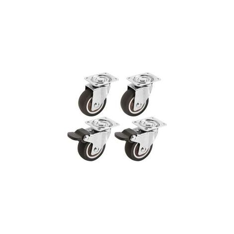 Juego de 4 ruedas pequeñas para muebles (50 mm), compuesto por 2 ruedas con freno y 2 ruedas giratorias. Capacidad de carga: 100 kg. - Crezuo