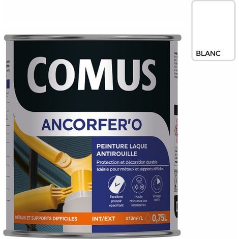 ANCORFER'O 0.75L Blanc - Peinture-laque de finition antirouille en phase aqueuse pour métaux et autres supports - COMUS (1/3)
