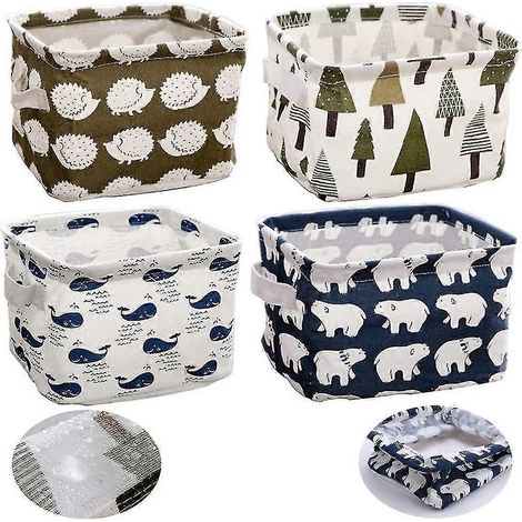 Ensemble de 4 paniers de rangement, boîtes de rangement en tissu, petits ensembles en lin (1/5)