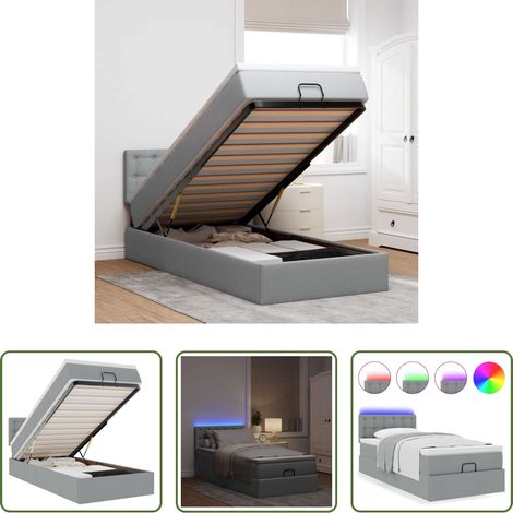 vidaXL Rangement sous le lit - Cadre de lit ottoman et matelas gris clair 90x190 cm tissu (1/5)