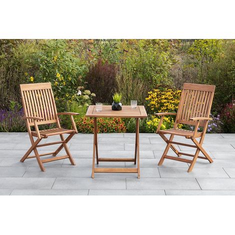 Comodoro Set 3tlg 2 Sessel Klapptisch 70x70cm Eukalyptus