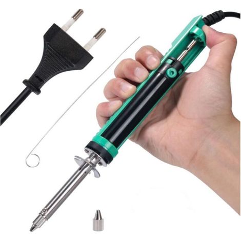 Fer à dessouder électrique à dépression Pompe a dessouder avec poignée de chargement plus courte et buses de dessoudage 1.0mm 1.2mm pour le dessoudage de trous traversants. (1/5)