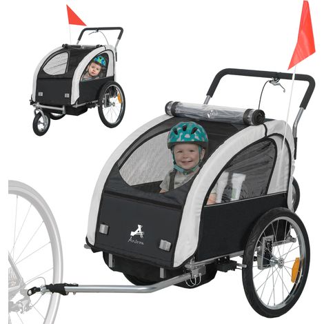 HOMCOM 2 Seat Bike Trailer with 5 Point Harness, for 18+ Months, Black (1/5)