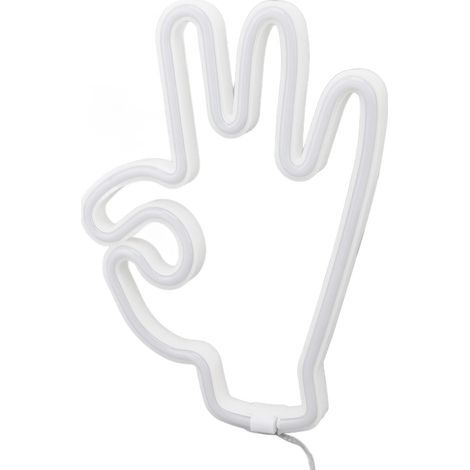 [LED-Wandleuchte mit Neon-Schild] LED-Neon-Schild „OK“ mit Händen, inklusive 3 AA-Batterien – PVC-Material – 18,5 cm x 25,5 cm – Weiß (1/5)
