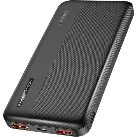 Batería externa de gran capacidad de 10000 mAh PD 20W LED LogiLink USB-C QC3.0 2xUSB-A negra (1/5)