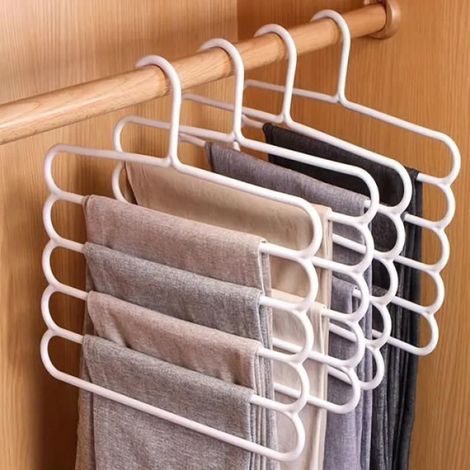 Cintre Pantalon - 5 Niveaux - Gain de Place - Pour Pantalons Jeans Serviettes - Lot de 4 (1/4)