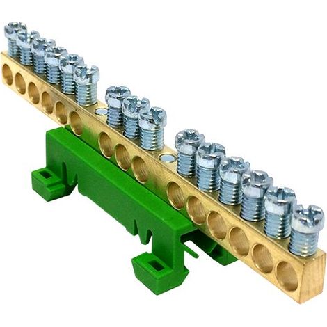 Bornier de terre IP00 vert 15 bornes pour câble de 1,5 à 16mm² - rail DIN - MOREK