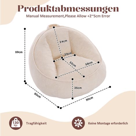 Sessel-Pouf für Erwachsene und Kinder, 90 x 90 x 59 cm, ergonomische Rückenlehne, beige OKMYHOME (1/5)
