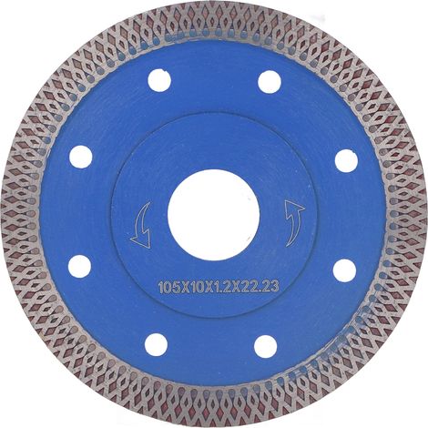 Lame de scie diamantée ultra-mince pour la coupe de porcelaine, carrelage, granit, marbre et céramique, avec bride ondulée, 10 cm (4 po) de diamètre. (1/5)