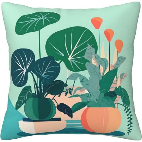 Housses de coussin décoratives d'intérieur à motif de plantes vertes en pot de dessin animé 45,7 x 45,7 cm, pour canapé, salon, extérieur, ferme (1/5)