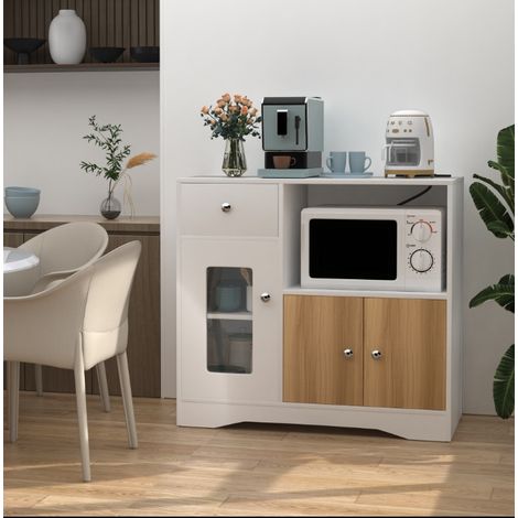 Sifree – Buffet bas de cuisine avec étagère micro-ondes – 1 tiroir, 3 portes – Dimensions 40x80x83 cm – Panneau de particules, porte acrylique (1/5)