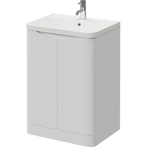 Vela Satin White 600mm 2 Door Vanity Unit with Anya Basin
