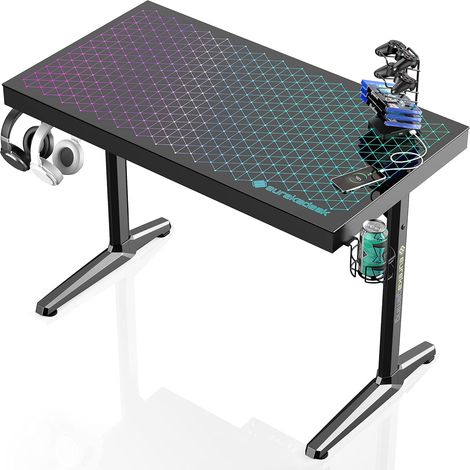 Table gaming RGB 110cm plateau verre, éclairage LED synchronisé musique, pilotable via application mobile (1/5)