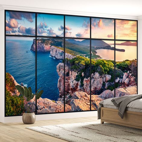 Papier peint panoramique Trompe l'oeil Verrière - Vue mer - 130 cm x 82 cm (1/5)
